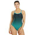 Blue-Green Molecule Thin Strap One Piece Swimsuit For Women