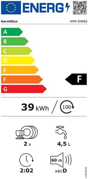 Mini zmywarka stołowa, do użytku z i bez podłączenia do wody, szerokość 43 cm, miejsce na 4 sztućce, do użytku na kempingu, 175 kWh/rok, biały